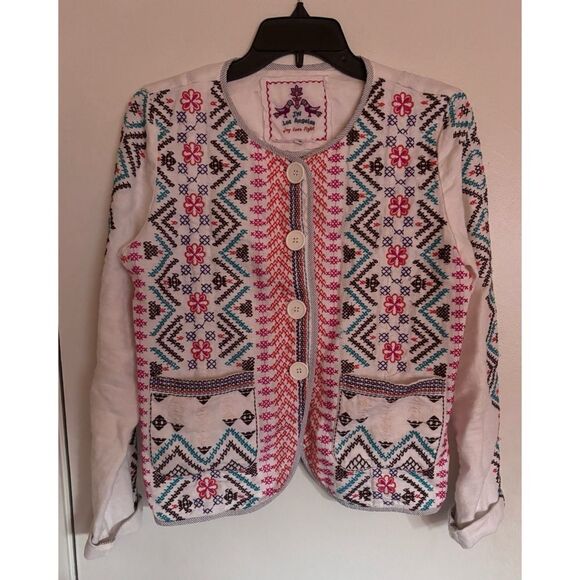 Rare -Johnny Ivory White Embroidered Long Sleeve Linen Jacket Size S - Picture 1 of 6